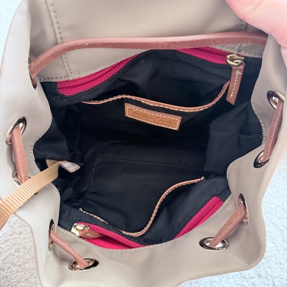 Dooney And Bourke Allie Nylon Beige Brown Leather Backpack Authentic